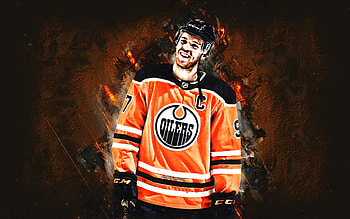 Connor McDavid, Edmonton Oilers, NHL, Canadian hockey player, National Hockey League, orange stone background, hockey HD wallpaper