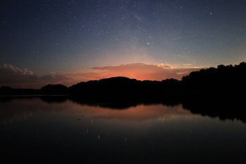 Sunset, Horizon, Lake, Reflection, Dark HD wallpaper
