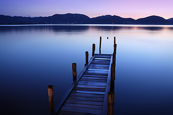 Coast, water, reflections, night, pier HD wallpaper