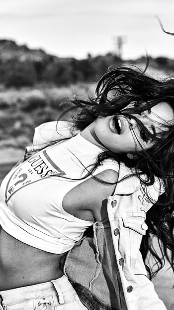Camila cute, monochrome, Black & White, latina, singer, music, Camila Cabello HD phone wallpaper