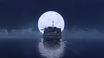 Container Ship Midnight Voyage, ship, sea, ocean, moon, night, sky, star, artist, artwork, art, digital-art, artstation HD wallpaper