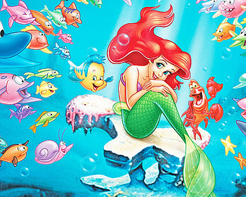 The Little Mermaid (1989), ariel, crab, the little mermaid, disney, girl, tail, summer, animation, green, movie, underwater, redhead, fish, princess HD wallpaper