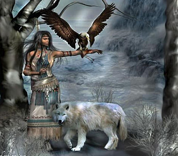 indian maiden, girl, wolf, eagle HD wallpaper