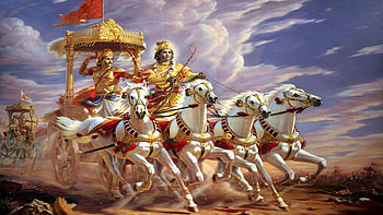 Krishna and Arjuna, Krishna, Indian, Hindu art, Arjuna HD wallpaper