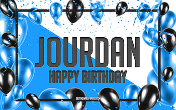 Happy Birtay Jourdan, Birtay Balloons Background, Jourdan, with names, Jourdan Happy Birtay, Blue Balloons Birtay Background, Jourdan Birtay HD wallpaper