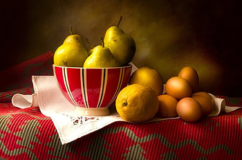 *** Bowl of fruit ***, fruits, bowl, pears, lemon HD wallpaper