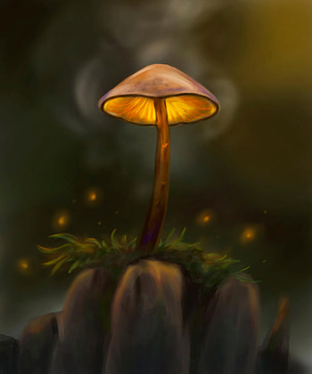 Grass, Art, Mushroom, Particles HD phone wallpaper