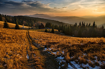 Nature, Grass, Mountains, Snow, Poland, Field, Village HD wallpaper