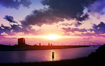 Anime, anime city, original, japan, sunset HD wallpaper
