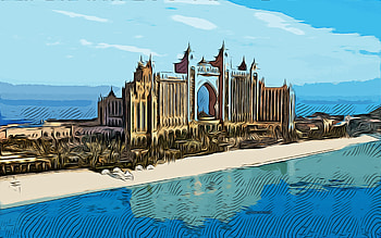 Atlantis, The Palm, Dubai, UAE, , vector art, Atlantis drawing, creative art, Atlantis The Palm art, vector drawing, abstract Dubai, Dubai cityscape HD wallpaper