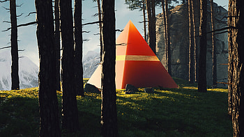 Triangle Pyramids In Middle Of Forest, triangle, artist, artwork, digital-art, illustration, pyramids HD wallpaper