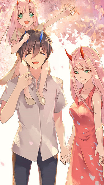 Darling Duo: Hiro & Zero Two — FranXX Cherry Blossom , Hiro (Darling in the FranXX), Zero Two (Darling in the FranXX), Anime, Darling in the FranXX HD phone wallpaper