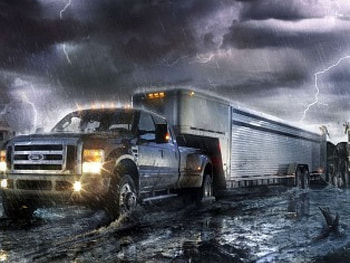 In The Storm, ford truck, stormy skies, rain, trailer, lightening, sliver, lightning, giraffes, gray, 3d, abstract, mud, cool, complex, truck HD wallpaper