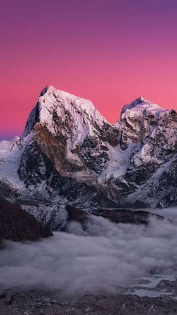 Mount Everest, Red sun, Mountain scenery, Captivating HD phone wallpaper