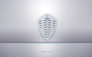 Koenigsegg 3d white logo, gray background, Koenigsegg logo, creative 3d art, Koenigsegg, 3d emblem HD wallpaper