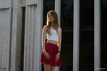 Girl Outdoors Red Skirt , girls, model HD wallpaper
