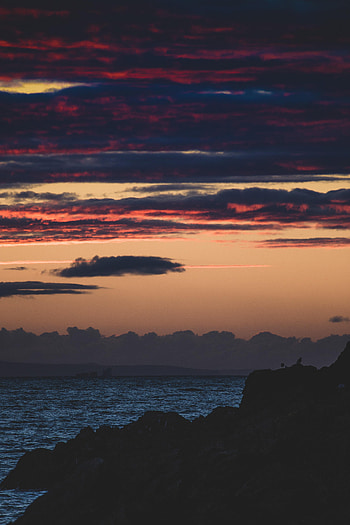 Nature, Sea, Twilight, Clouds, Rocks, Horizon, Dusk HD phone wallpaper