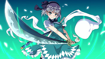Konpaku Youmu, silver hair, pointing, cute, dress, point, sinister, short hair, , female, sexy, sword, hot, girl, blade, close up, anime girl, spirit, anime, green, white hair, weapon, touhou HD wallpaper