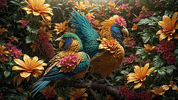 Colorful Birds, bird, colorful, flower, jungle, tree HD wallpaper