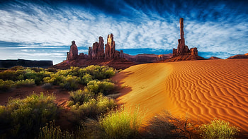 Monument Valley, Utah, plants, rocks, usa, clouds, landscape, sky HD wallpaper
