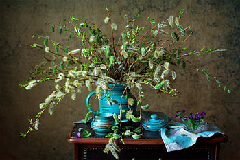 Still life, Flowers, Pitcher, Pot, Branches HD wallpaper