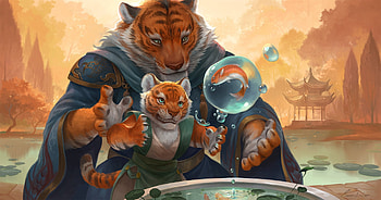 Father and son, pesti, tigru, bubble, fish, orange, tiger, art, fantasy, son, father HD wallpaper