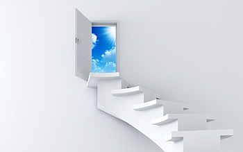 Up to heaven., white, sky, stairs HD wallpaper