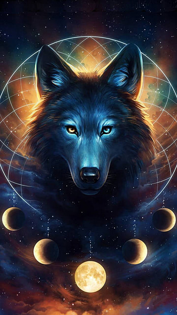 Wolf and Planets, moon, dreamcatcher, fantasy, wolf HD phone wallpaper