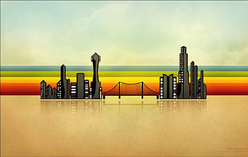 Illustrious Boom Town, boom, rainbow, 2d, towns, illustration HD wallpaper