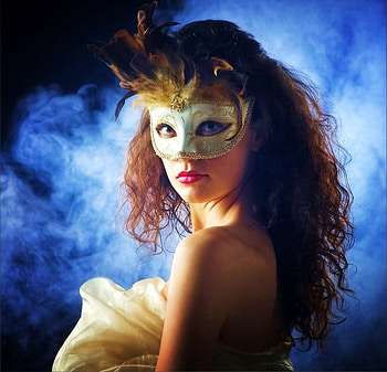 Can't mask the beauty, party, mask, red hair, cloudy sky, woman, beauty HD wallpaper