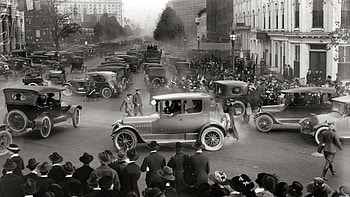 vintage washington dc in the roaring 20's, traffic, trams, city, cars, street, people HD wallpaper