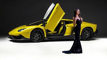 Beauty and the Beast, ferrari, model, brunette, cars, gown HD wallpaper