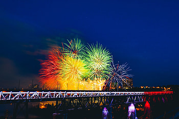 Holidays, Multicolored, Motley, Holiday, Bridge, Fireworks, Firework HD wallpaper
