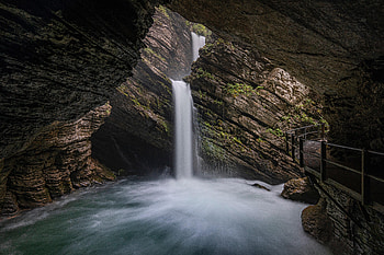 Nature, Rocks, Waterfall, Flow, Stream, Cave HD wallpaper