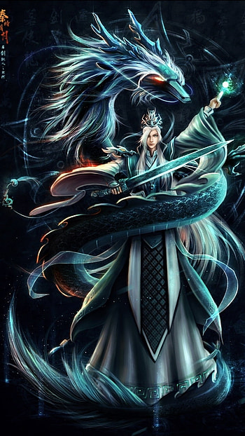 dragon, sword, fantasy, warrior, fantasy warrior HD phone wallpaper