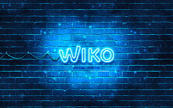 Wiko blue logo, , blue brickwall, Wiko logo, brands, Wiko neon logo, Wiko HD wallpaper