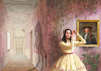 Princess, yellow, kristina gehrmann, pink, fantasy, art, girl, dress HD wallpaper