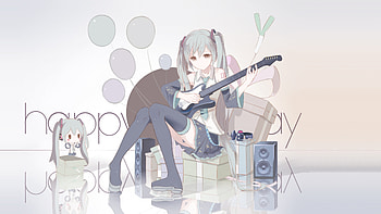 Guitar, play, Hatsune miku, simple artwork HD wallpaper