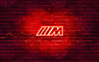 M-sport red logo, , red brickwall, M-sport logo, cars brands, M-Sport Team, M-sport neon logo, M-sport, BMW M-sport HD wallpaper