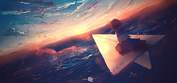 Anime Girl Flying Paper Plane , anime-girl, anime, artist, artwork, digital-art HD wallpaper