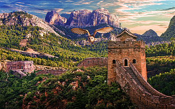 Great Wall of China, , summer, mountains, chinese landmarks, owl, Asia, China, beautiful nature HD wallpaper