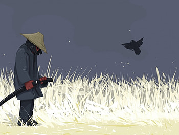 Samurai and bird, samaurai, grass, bird HD wallpaper