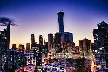 Buildings of Beijing, cityscape, sunset, dawn HD wallpaper