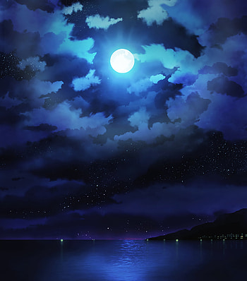 Art, Sea, Stars, Night, Clouds, Moon, Horizon HD phone wallpaper