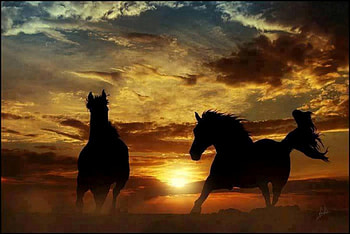 RUNNING SHADOWS, running, painting, animals, sky, nature, Shadows, sun, Horses HD wallpaper