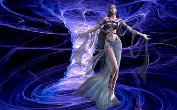 Shaiya, blue, sexy, sorceress, black, brunette, girl, tornado, beauty, woman, witch, fantasy, game, energy HD wallpaper