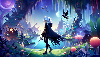 Sephiroth in Enchanted Forest - Final Fantasy, Sephiroth (Final Fantasy), fantasy, sword, magical forest, landscape, fantasy landscape HD wallpaper