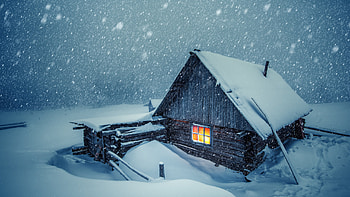 Festive winter scene, Snow-covered home, Layer of snow, Dual-wide HD wallpaper