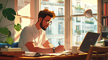 Focused Cartoon Studying at Desk, cartoon, Study, desk HD wallpaper