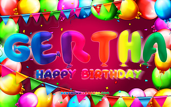 Happy Birtay Gertha, , colorful balloon frame, Gertha name, purple background, Gertha Happy Birtay, Gertha Birtay, popular german female names, Birtay concept, Gertha HD wallpaper